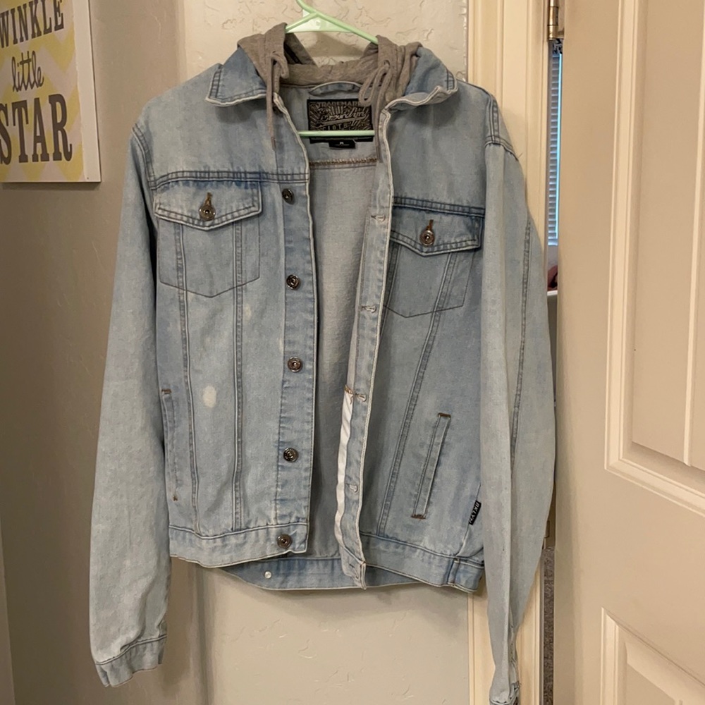 Blue Jean Jackie with gray hood